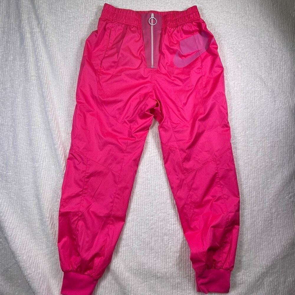 Nike Sportswear Hot Pink Elastic Waist Woven Logo Zip UP Jogger Pants Medium